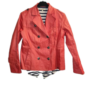 NWOT Junior Gaultier red waxed linen double breasted high-low jacket.